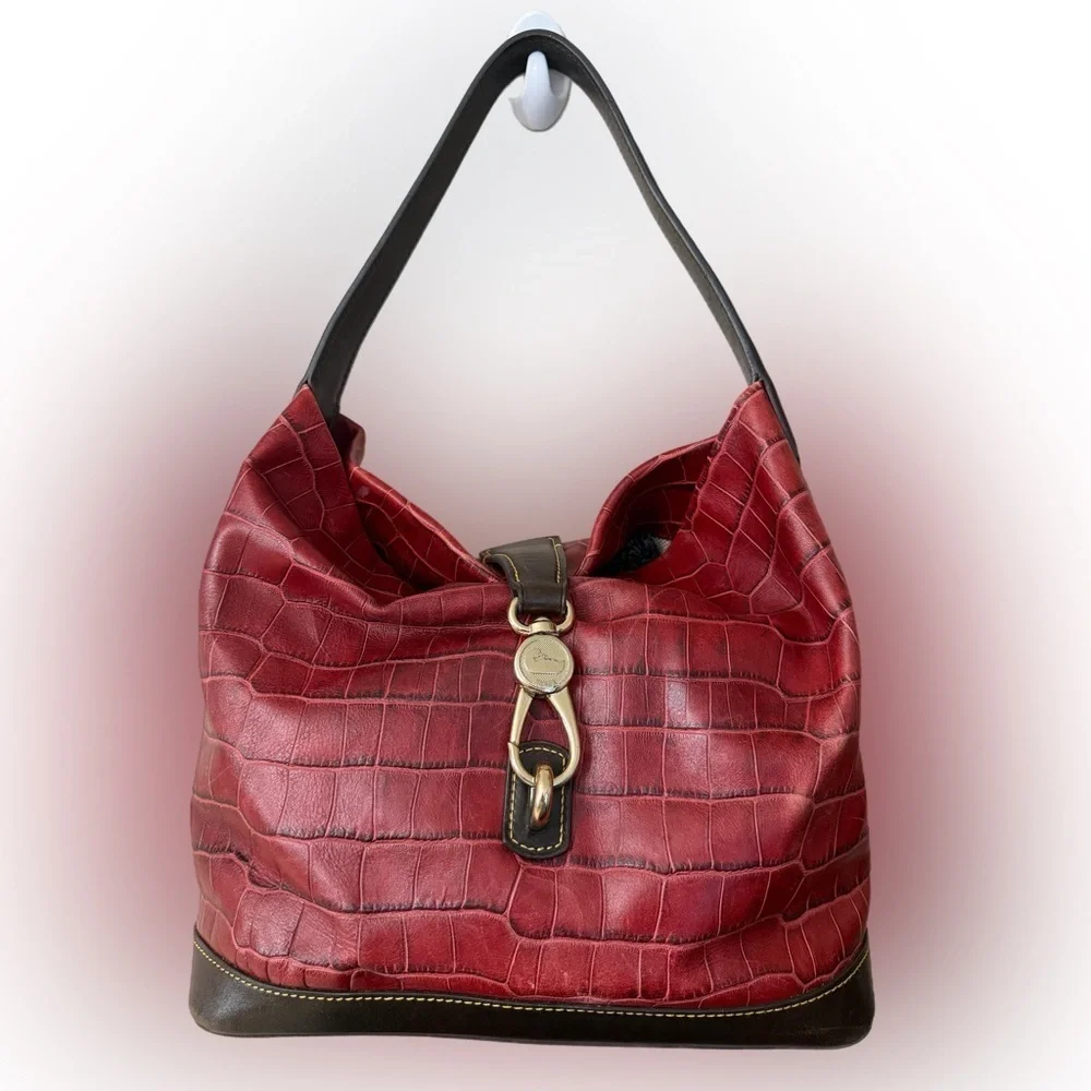 Dooney & Bourke Elegant Red Croc-Embossed Hobo Bag